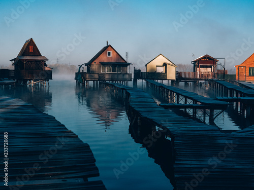 Fishing cabins on the lake. Bokod, Hungary © Laszlo