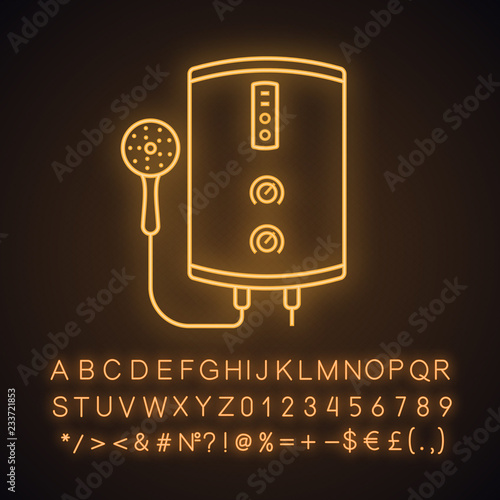Electric tankless water heater neon light icon