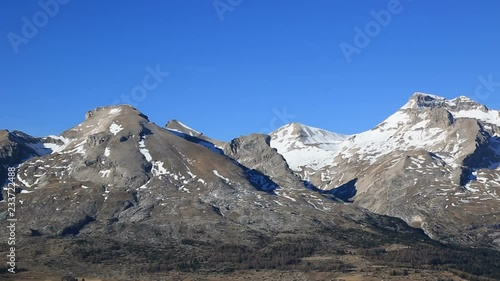 Panorama of peaks from Devoluy Massif during a winter without snow. photo