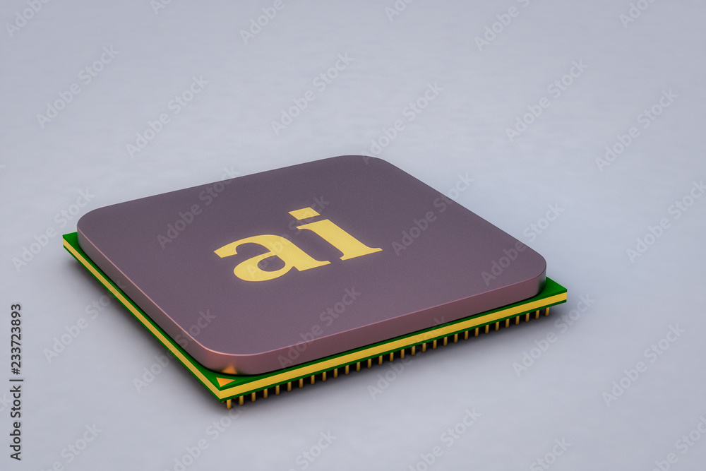 A close up of an artificial intelligence chip (3d rendering) A close up of an artificial intelligence chip (3d rendering)