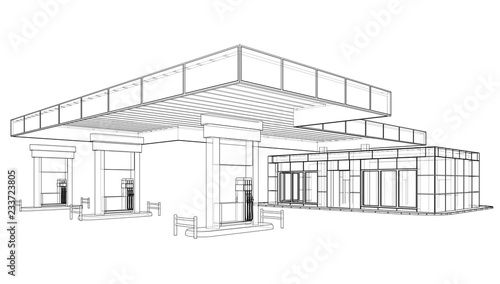 Gas Station. Vector rendering of 3d