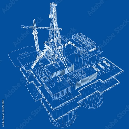 Offshore oil rig drilling platform concept. Vector
