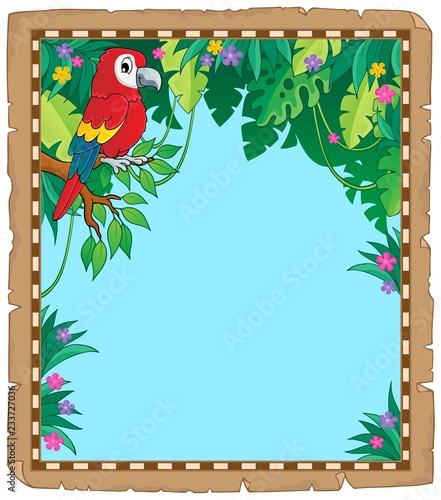 Parchment with parrot in jungle