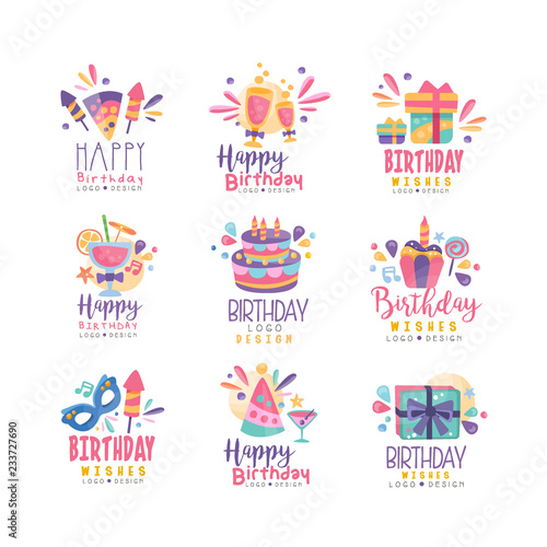 Canvas Print Happy Birthday logo design set, colorful creative templates for banner, poster,