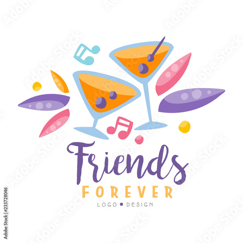 Friends forever logo design, colorful creative template for banner, poster, greeting card, t-shirt vector Illustration