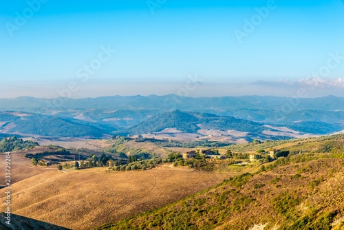 Morning view at the countryside near Volterra in Italian Tuscany