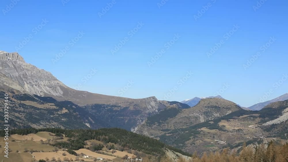 Panorama of peaks from Devoluy Massif during a winter without snow. Panorama of peaks from Devoluy Massif during a winter without snow.