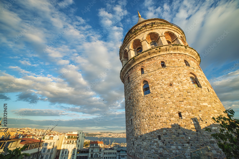 Close view on Galata tower - a famous landmark of Istanbul