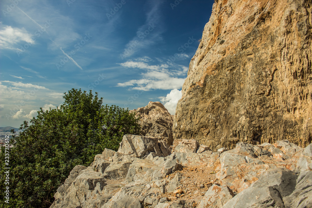 Fototapeta premium highland mountain rocks beautiful landscape and good place for hiking hobby activity in clear bright summer weather time 