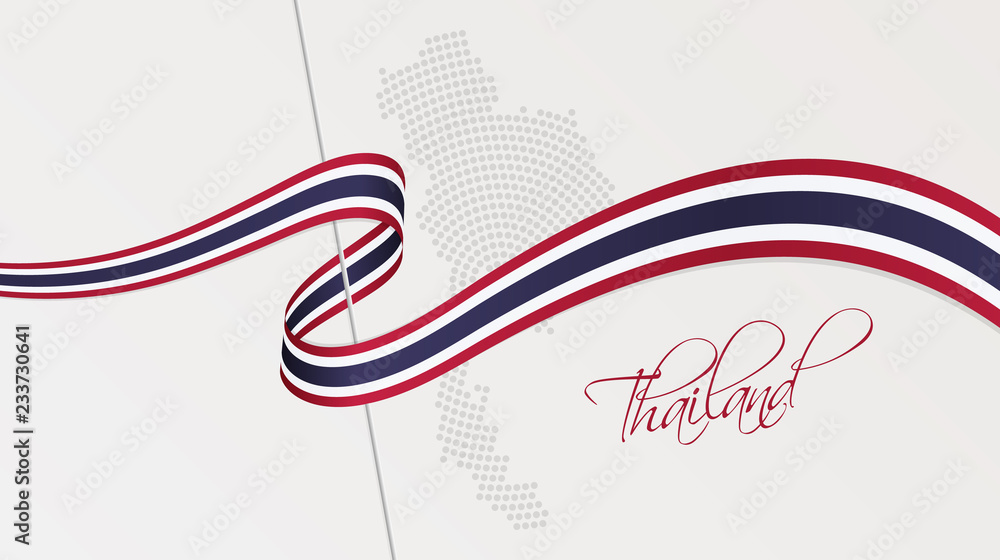 Fototapeta premium Wavy national flag and radial dotted halftone map of Thailand