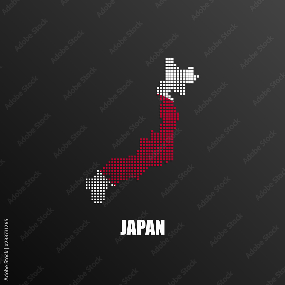 Pixelated map of Japan with national flag