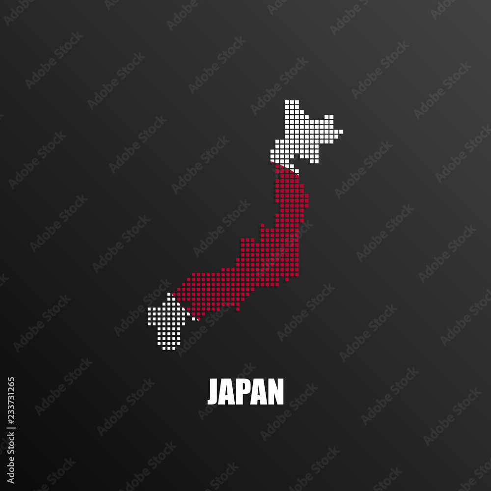 Obraz premium Pixelated map of Japan with national flag