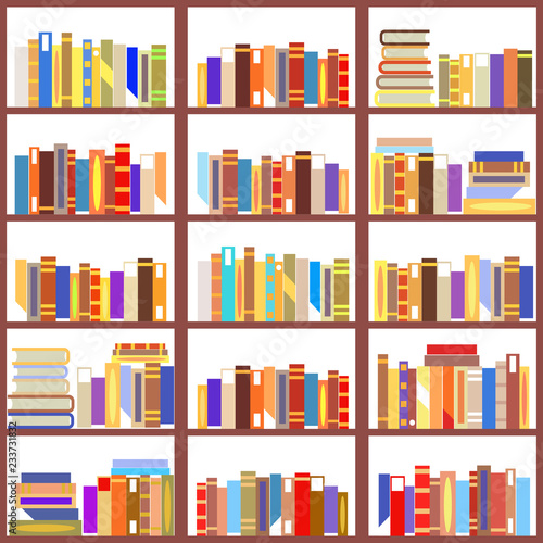 Seamless bookshelf isolated pattern vintage flat design vector illustration