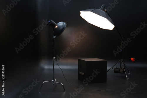 Professional lighting equipment on dark background photo