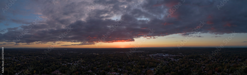 Aerial Panorama of Sunset Sky