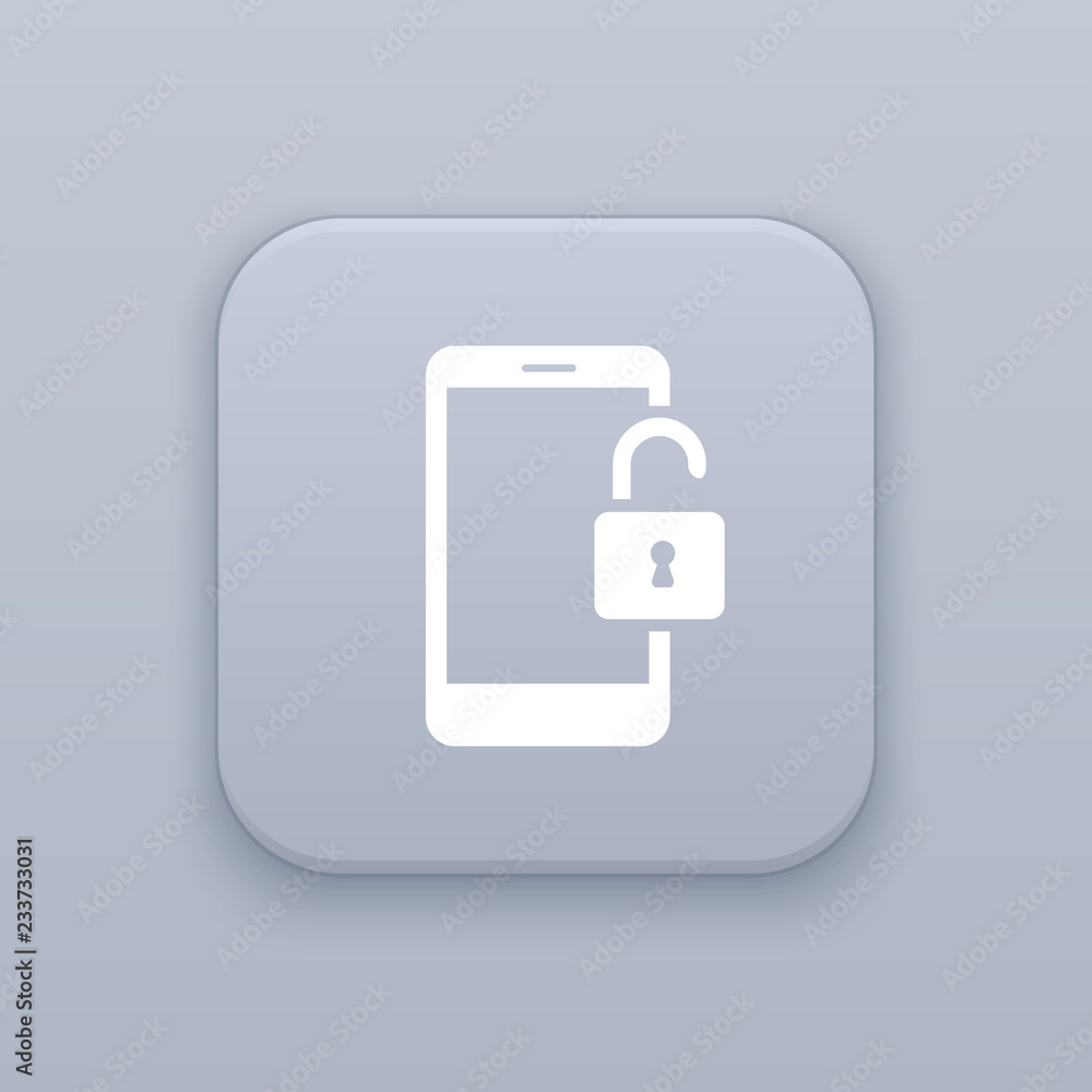 Unlocked screen, gray vector button with white icon Unlocked screen, gray vector button with white icon