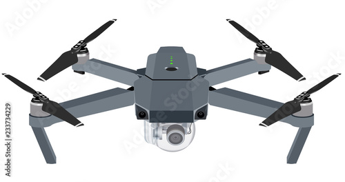 Drone illustration with protective cover over the 4K high definition camera for aerial photography and video recording - fully editable vector graphic, for best results use Adobe Illustrator