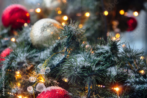 Toys on Christmas tree.