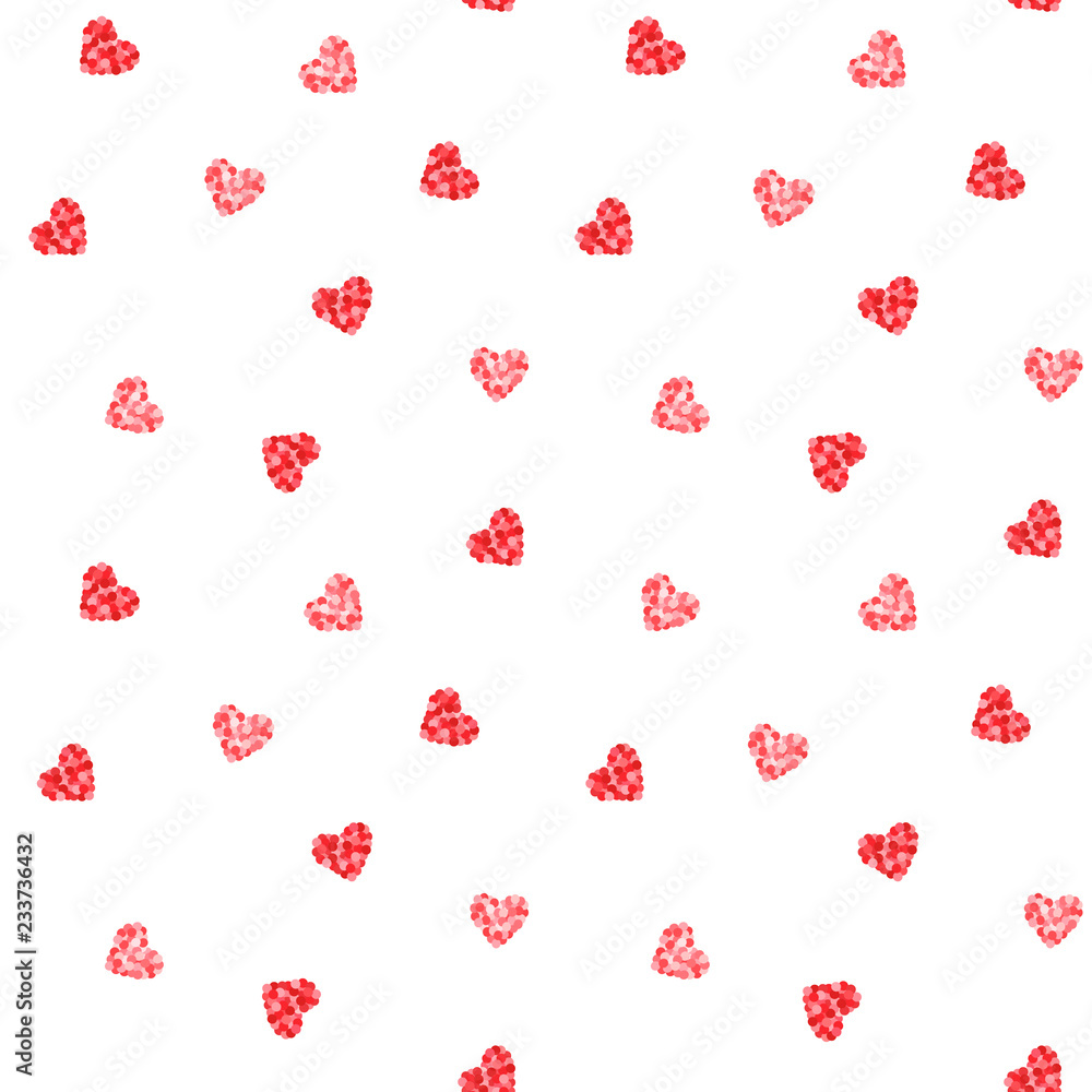 Seamless pattern of red glitter hearts on white. Backdrop vector illustration. Vector Illustration for Valentine's Day. February 14 Seamless pattern of red glitter hearts on white. Backdrop vector illustration. Vector Illustration for Valentine's Day. February 14