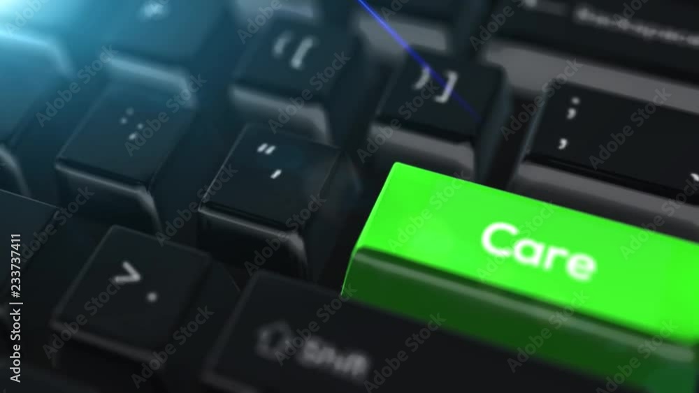 Animation close up computer keyboard with Care Button Animation close up computer keyboard with Care Button