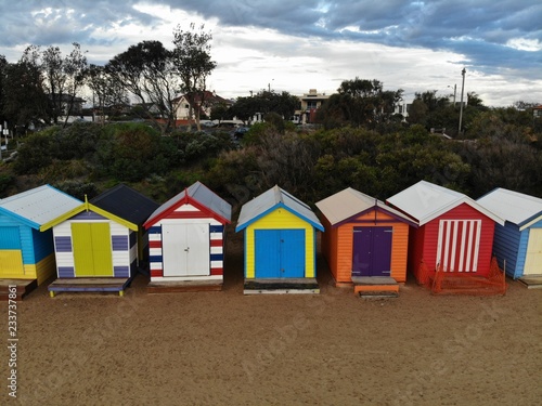 Ariel View of the Bath Boxes at Brighton Beach, Melbourne, Australia © Wally Tai