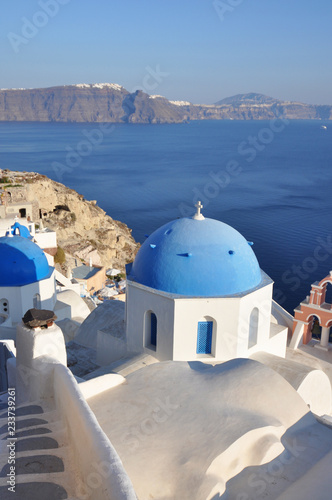 Classic Santorini Blue Dome in the main town of Oia