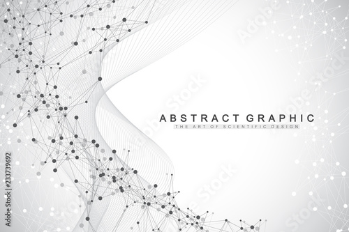 Scientific vector illustration genetic engineering and gene manipulation concept. DNA helix, DNA strand, molecule or atom, neurons. Abstract structure for Science or medical background. Wave flow