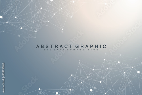 Geometric abstract background with connected line and dots. Network and connection background for your presentation. Graphic polygonal background. Scientific vector illustration.