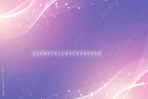 Technology abstract background with connected line and dots. Big data visualization. Artificial Intelligence and Machine Learning Concept Background. Analytical networks. Wave flow, vector