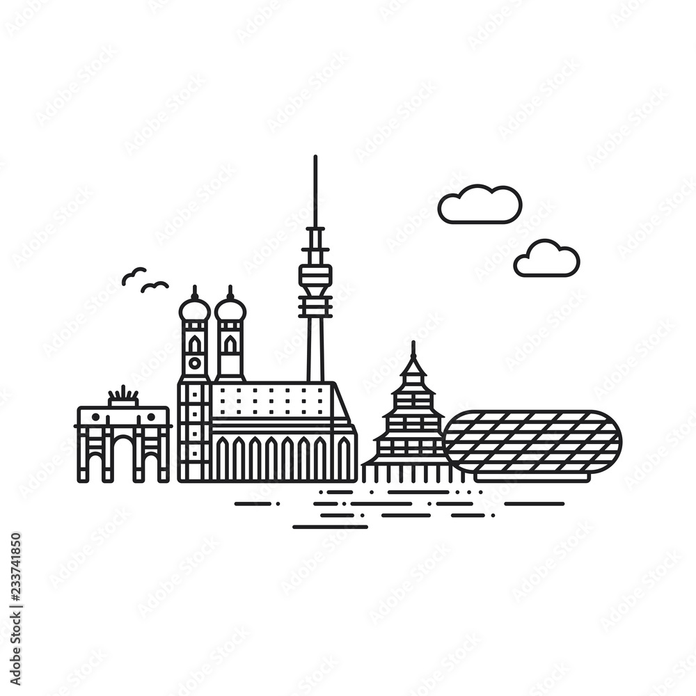 Fototapeta premium Linia ikona stylu ilustracji wektorowych panoramę Monachium