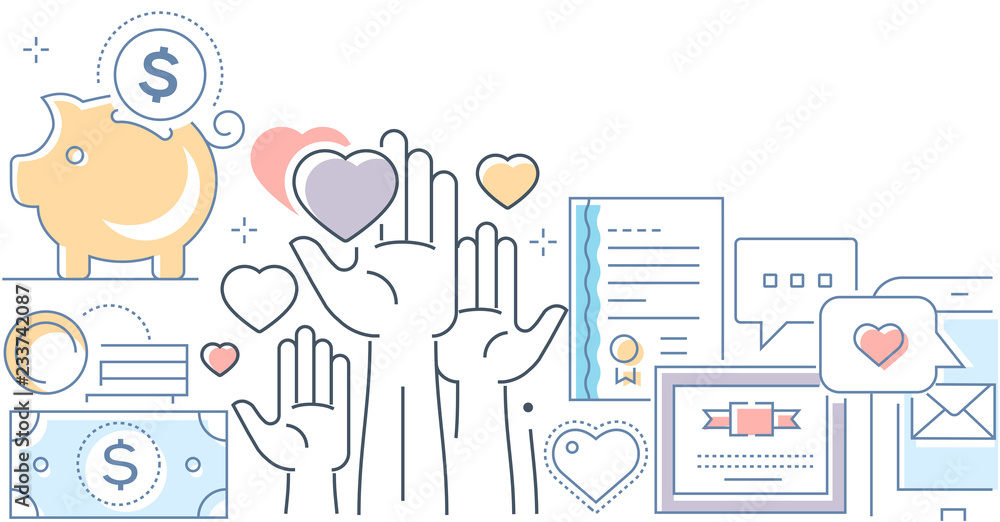 Fundraising - modern line design style vector illustration Fundraising - modern line design style vector illustration