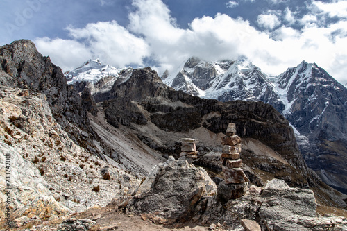 Panoramic View of mountains in the Cordillera Huayhuash, Andes Mountains, Peru
