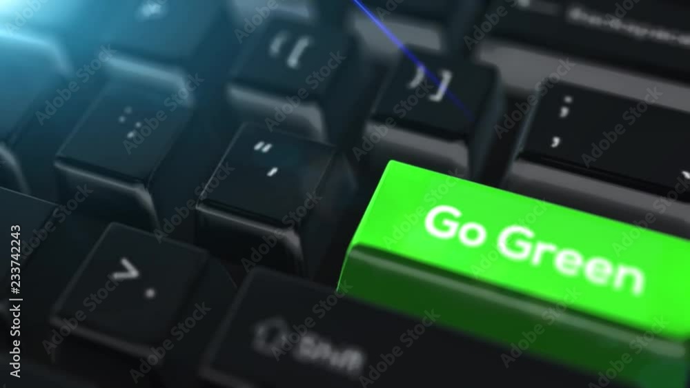 Animation close up computer keyboard with Go Green Button Animation close up computer keyboard with Go Green Button