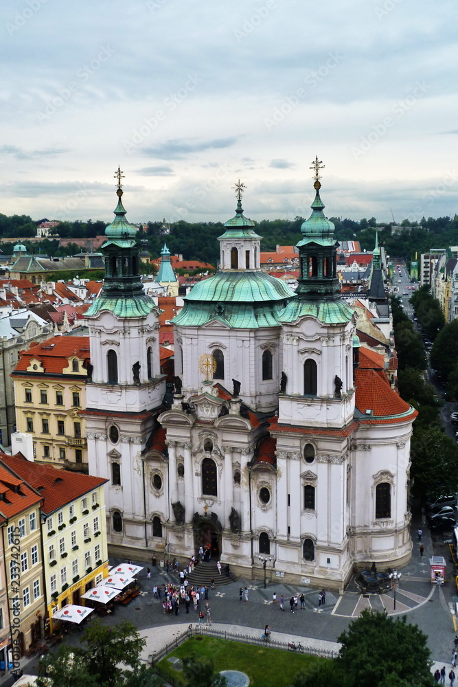 Top view of the church of St Nicholas of Old Town in Prague, Czech Republic