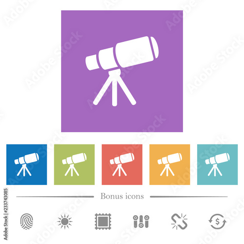 Space telescope flat white icons in square backgrounds