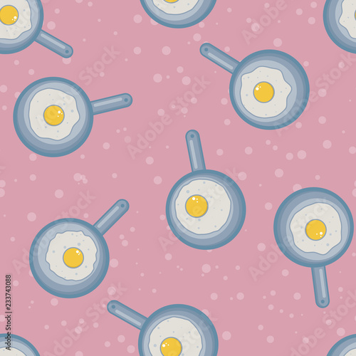 Seamless pattern. Fried eggs in the pan. Repeating food pattern.