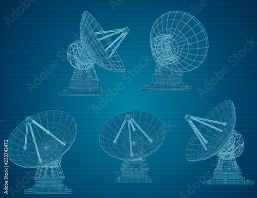 vector set. Radio antenna. astronomy and space research