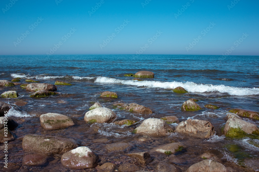 Beautiful view of the Baltic Sea. Beach and stones. Königsberg Beautiful view of the Baltic Sea. Beach and stones. Königsberg