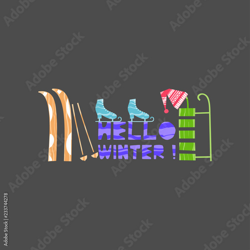 Christmas and New Year elements with lettering. Vector flat design with texture