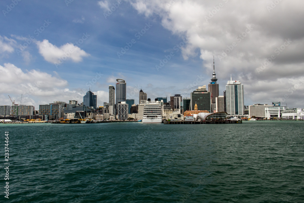 Skyline of Auckland, North Island, New Zealand - the largest and most populous urban area in the country