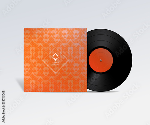 Vector realistic 3d music gramophone vinyl LP record with cover icon closeup isolated on white background.