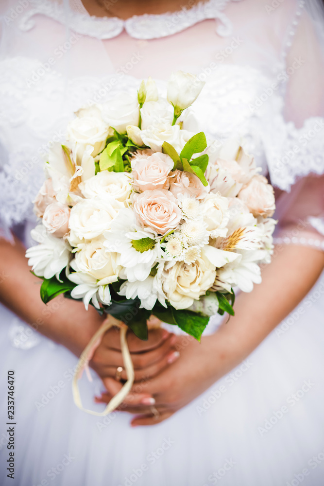Beautiful bouquet of white and pink roses