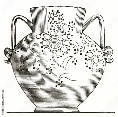 Fotografi Ancient illustration of a single earthenware vase from Valencia (Spain) kept in Sevres manufacturing France