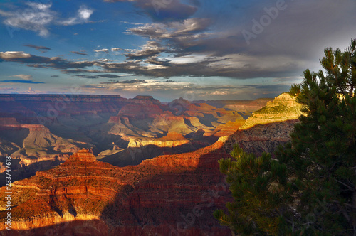 Yavapai Point at sunset in the South Rim of Grand Canyon National Park, Arizona, USA.