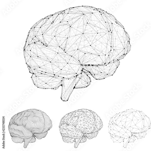 set three-dimensional vector cyber brain. neural network mega-data processing, template interface design on a white background.