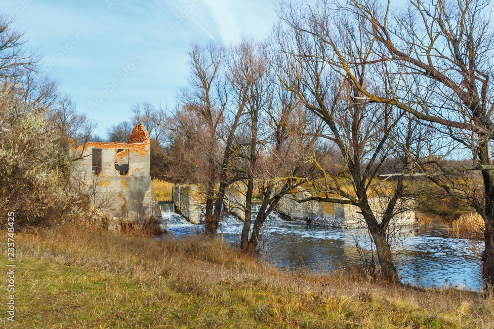 Ruins of the abandoned Soviet Union hydroelectric power station on the small river Kalitva (Rostov-on-Don region, Russia) Ruins of the abandoned Soviet Union hydroelectric power station on the small river Kalitva (Rostov-on-Don region, Russia)