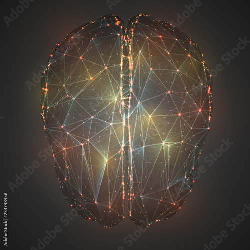 three-dimensional vector cyber brain. neural network mega-data processing, template interface design on background.