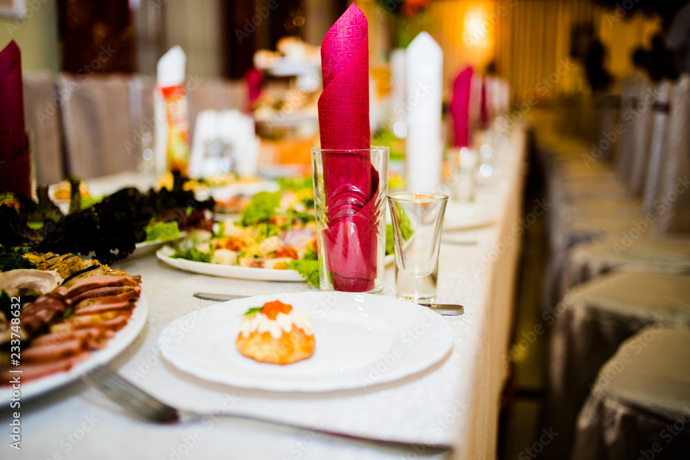 The wedding banquet decorated with decorations