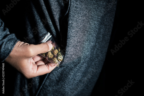 young man with a bag of marihuana buds photo