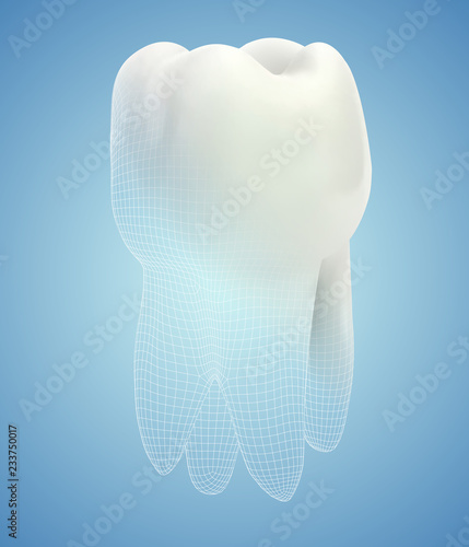 vector 3d tooth for dental medicine. on a blue background